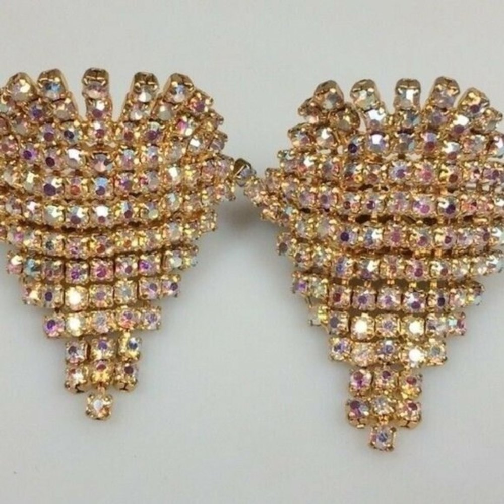 Vintage rhinestones shoe clips gold tone metal
